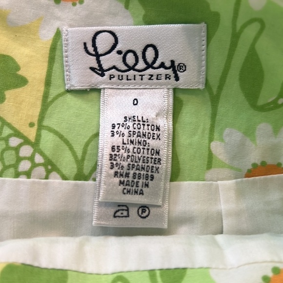 LILLY PULITZER Vintage White Label Green yellow daisy Butterfly Skirt Sz 0 - Picture 4 of 6